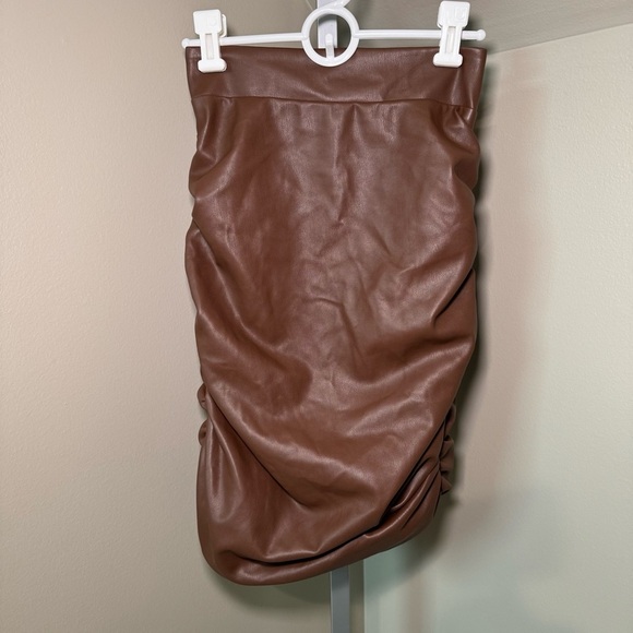 Meshki Brown SEXY Midi leather Skirt Size 2/4 - Picture 6 of 9